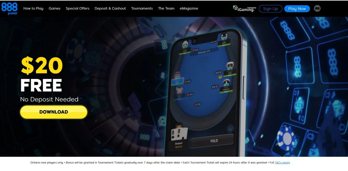888poker Ontario homepage