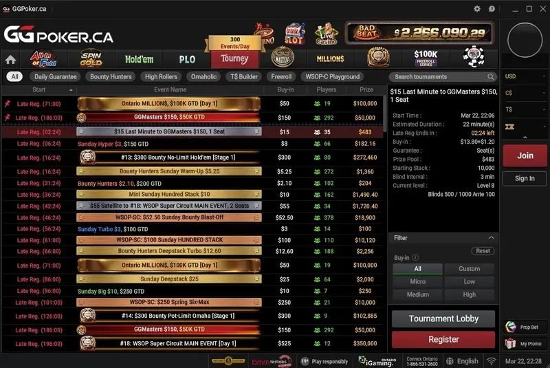 Ontario poker events April-Summer 2026